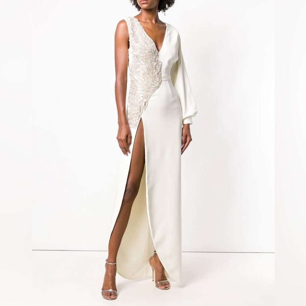 LouLou The Brand One Sleeve Embroidered Wedding Gown
